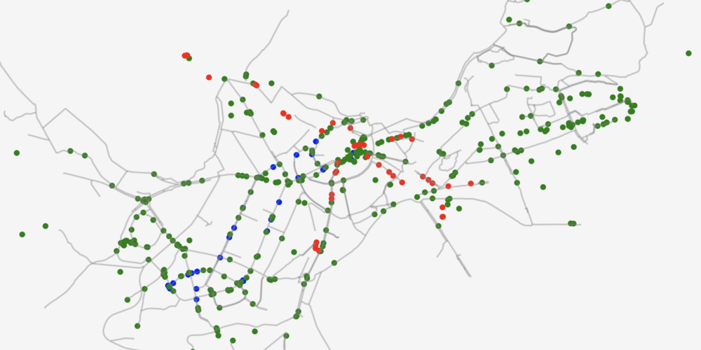 Timelapse map of buses, trams and trolleys in Tallinn over a day